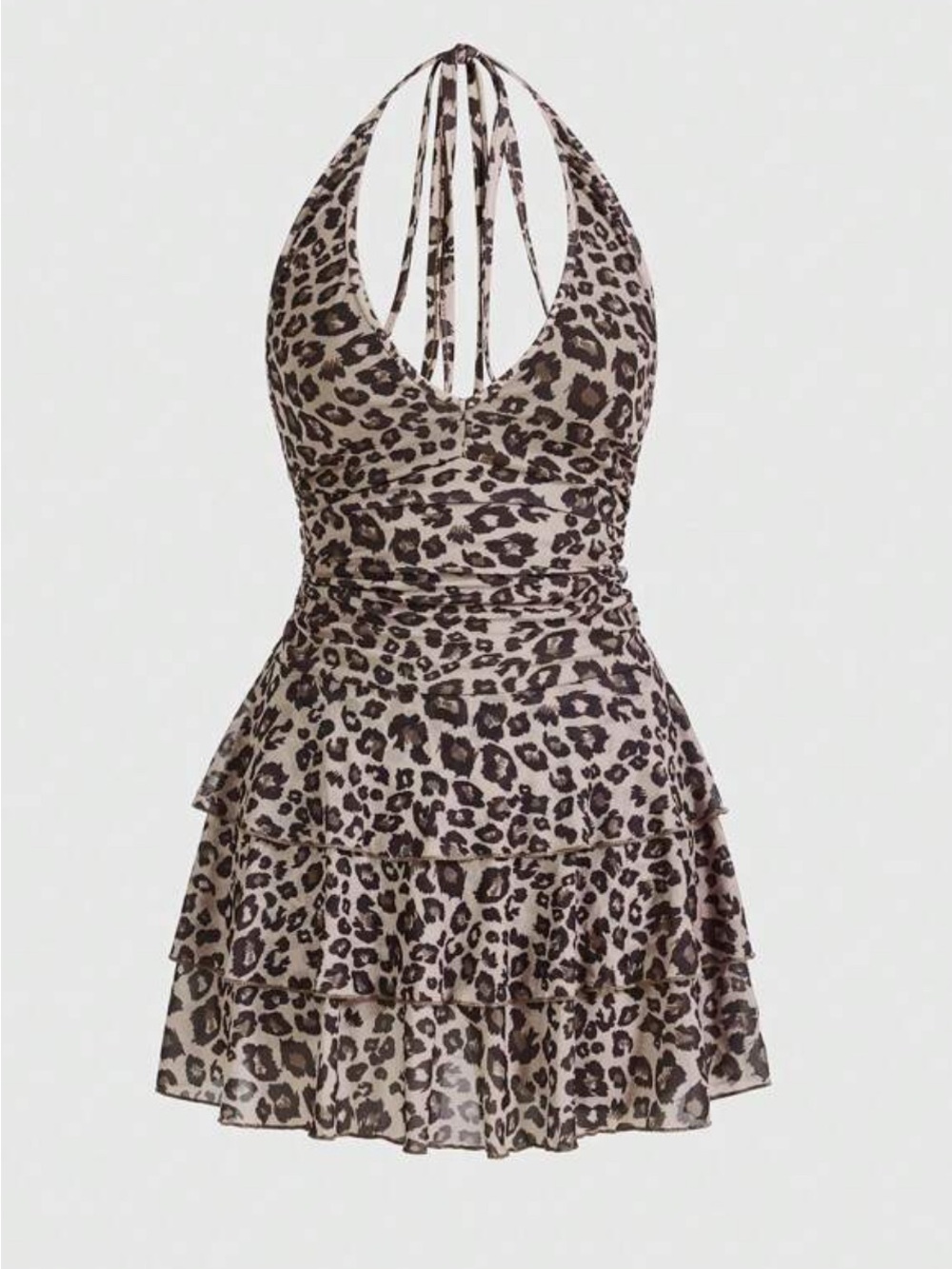 Romwe Summer Mini Sexy Leopard Print Halter Dress Size S NWT